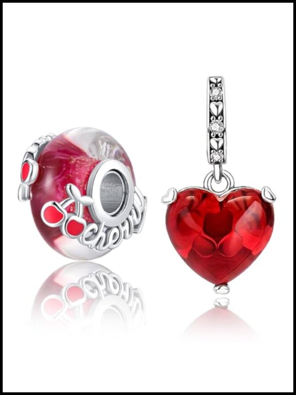 925 Sterling Silver Heart Charm Beads, CZ Crystal, for Pandora Bracelet,